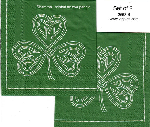 SPD-2668-B-S Set of 2 Green Stitched Shamrocks Napkins for Decoupage