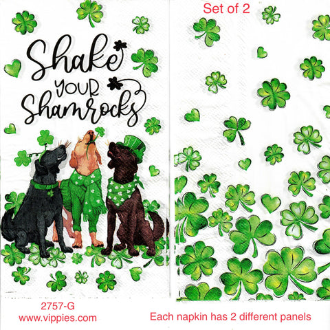 SPD-2757-G-S Set of 2 Dogs Shake Shamrocks Napkins for Decoupage
