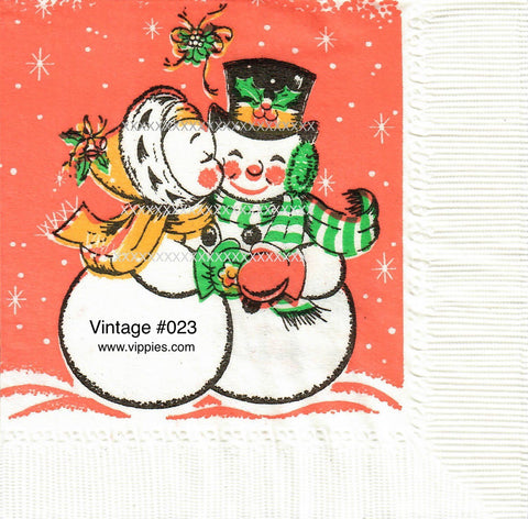 VNT-023-V Snowman Couple Under Mistletoe Vintage Napkin