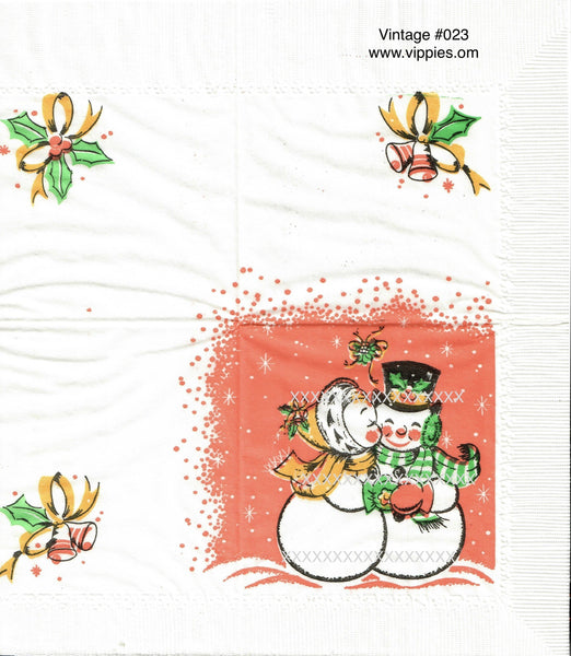 VNT-023-V Snowman Couple Under Mistletoe Vintage Napkin