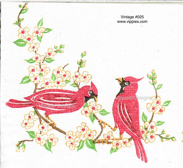 VNT-025-V Cardinals and Blooms Vintage Napkin