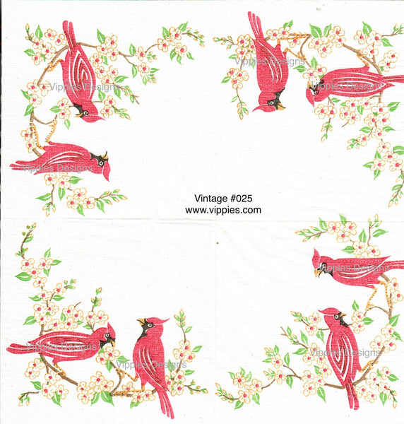 VNT-025-V Cardinals and Blooms Vintage Napkin