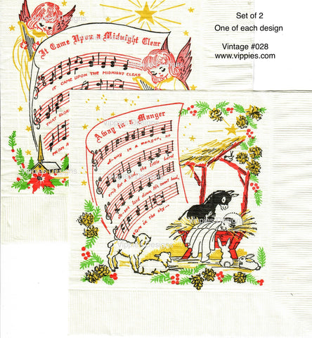 VNT-028-V-S Set of 2 Christmas Carols 1 Each Vintage Napkins