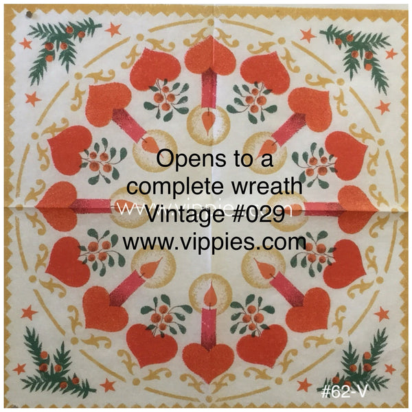 VNT-029-V Wreath of Hearts and Candles Vintage Napkin
