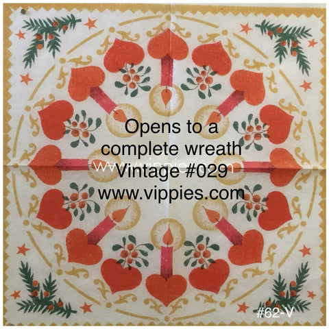 VNT-029-V Wreath of Hearts and Candles Vintage Napkin