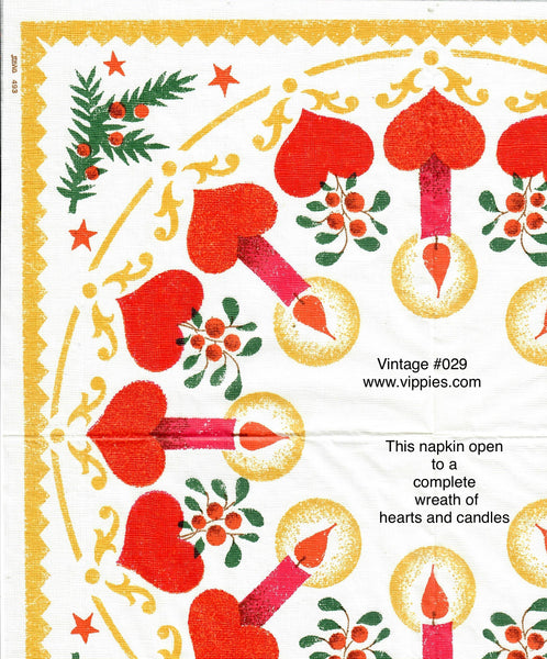 VNT-029-V Wreath of Hearts and Candles Vintage Napkin
