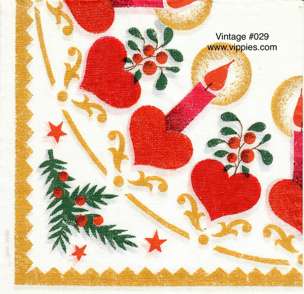 VNT-029-V Wreath of Hearts and Candles Vintage Napkin