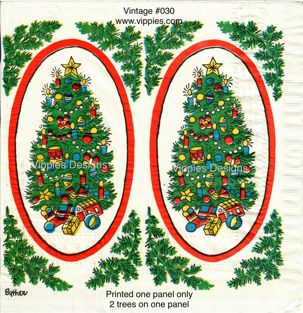 VNT-030-V Christmas Trees in Ovals Vintage Napkin