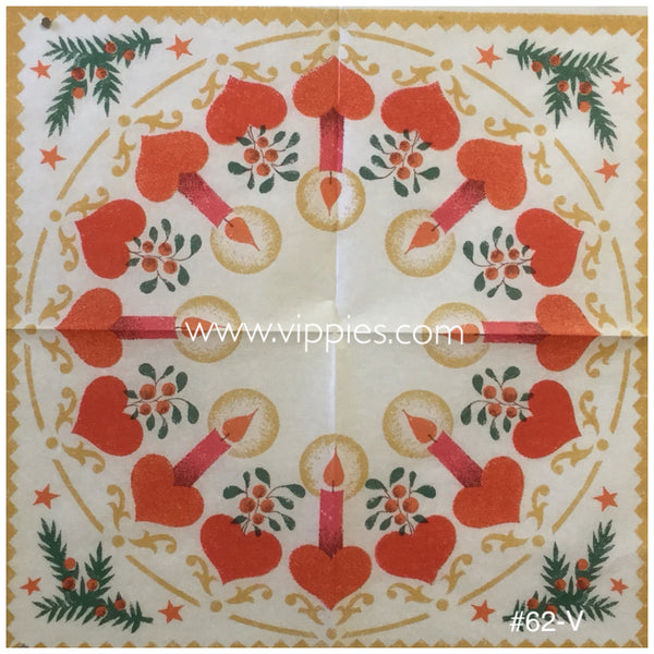 VNT-029-V Wreath of Hearts and Candles Vintage Napkin