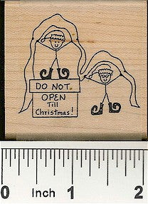Elves with Package Rubber Stamp 2270E
