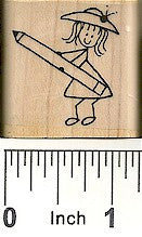 Lady with Pencil Rubber Stamp 2505D