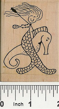 Seahorse Mermaid Large Rubber Stamp 2532J