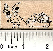 Girl with Wagon Rubber Stamp 2547F