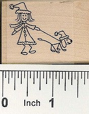 Holiday Girl/Dog Rubber Stamp 2550D
