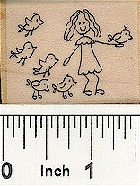 Girl Birds Face Right Rubber Stamp 2562E
