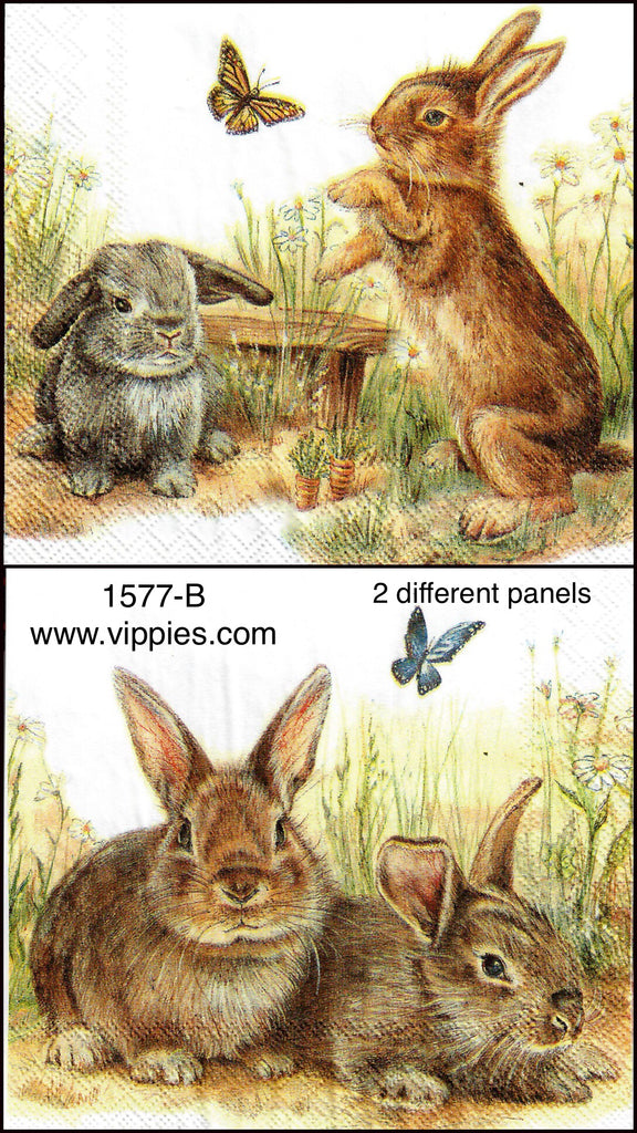 ANIM-1577 Brown Gray Bunnies Butterfly Napkins for Decoupage