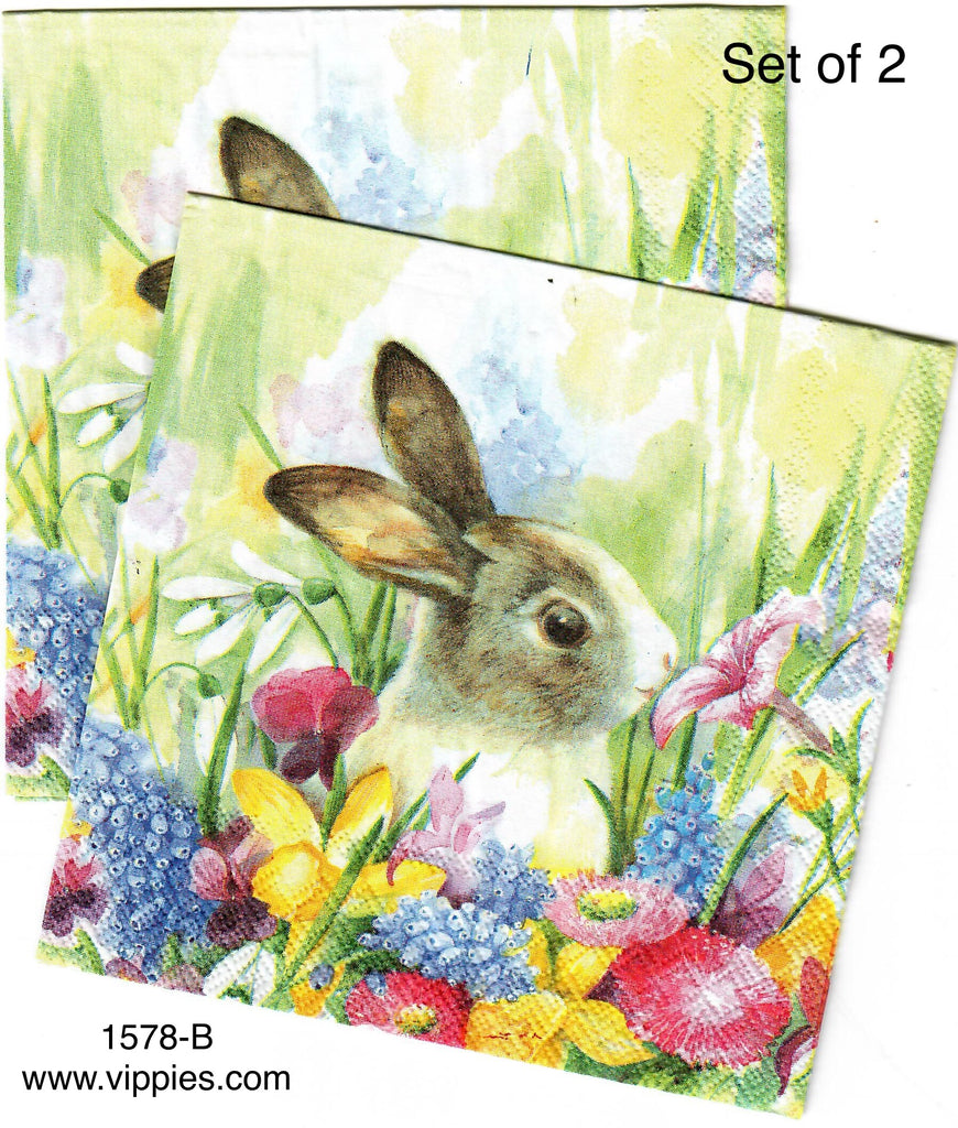 ANIM-1578-B-S Set of 2 Gray Bunny Lily Flowers Napkins for Decoupage