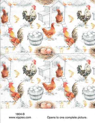 ANIM-1804 Chicken Farm Eggs Coop Napkin for Decoupage