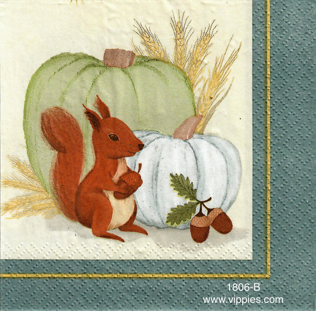 ANIM-1806 Squirrel Nuts Pumpkin Napkin for Decoupage