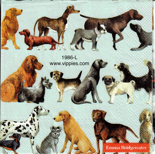 ANIM-1986 Dogs on Blue Napkin for Decoupage