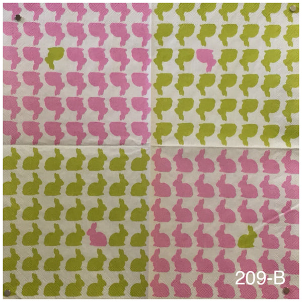 ANIM-209 Pink and Green Bunnies Napkin for Decoupage