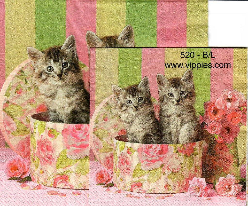 ANIM-520 Kittens in Hatbox Napkin for Decoupage