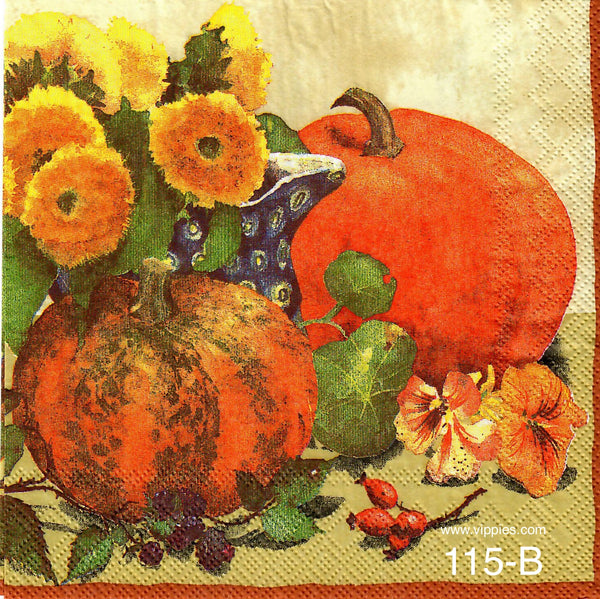 AT-115 Pumpkins Flowers 2 Napkin for Decoupage