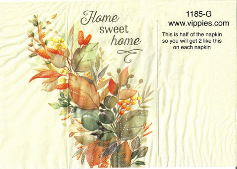 AT-1185 Home Sweet Home Foliage Guest Napkin for Decoupage