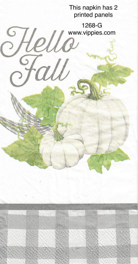 AT-1268 Hello Fall White Pumpkin Guest Napkin for Decoupage