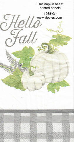 AT-1268 Hello Fall White Pumpkin Guest Napkin for Decoupage