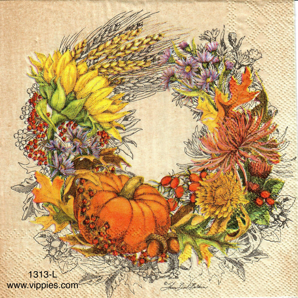AT-1313-L Wheat Pumpkin Wreath Napkin for Decoupage