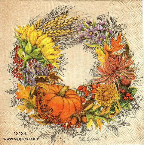 AT-1313-L Wheat Pumpkin Wreath Napkin for Decoupage