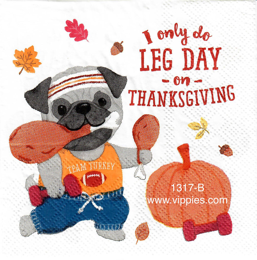 AT-1317 Leg Day Pug Napkin for Decoupage