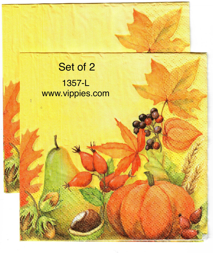 AT-1357-S Set of 2 Harvest Border Luncheon Napkins for Decoupage