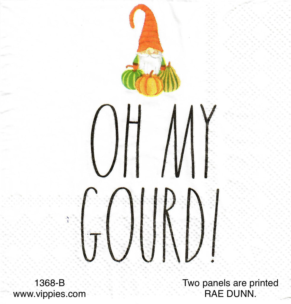 AT-1368 Rae Dunn Oh My Gourd Gnome Napkin for Decoupage