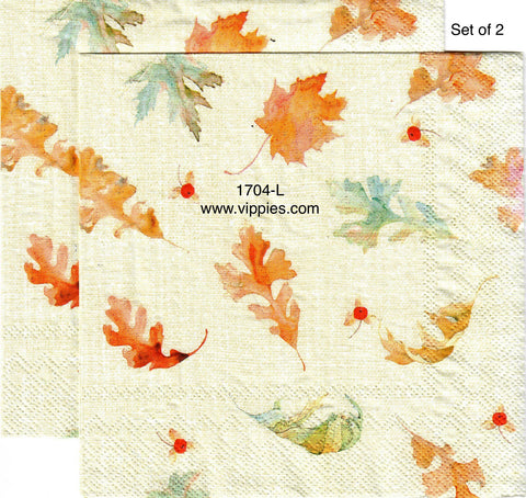 AT-1704-L-S Set of 2 Pretty Leaves Falling Luncheon Napkins for Decoupage
