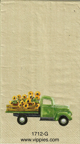 AT-1712-G Green Pickup Sunflowers Guest Napkin for Decoupage