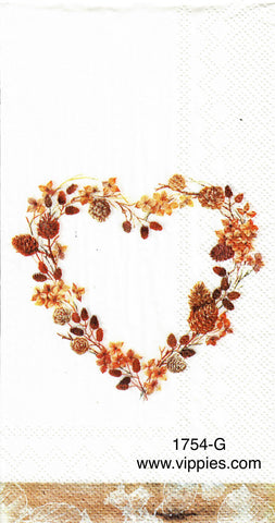 AT-1754-G Autumn Pinecone Heart Wreath Guest Napkin for Decoupage