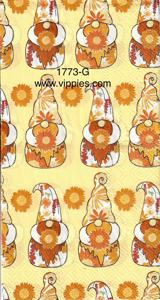 AT-1773-G Sunflower Gnomes Tan Guest Napkin for Decoupage
