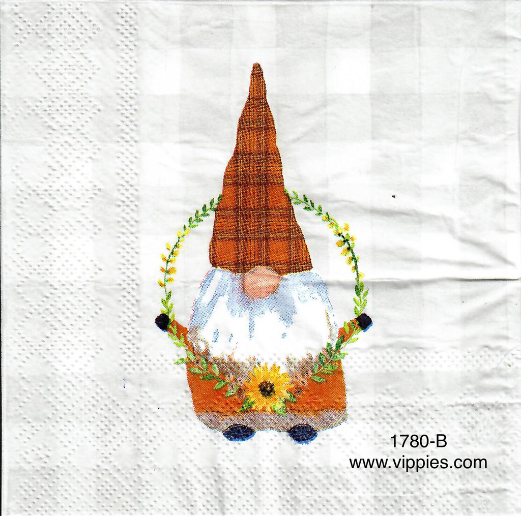 AT-1780 Gnome Holding Wreath Napkin for Decoupage