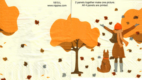 AT-1815 Autumn Girl Dog Tree Napkin for Decoupage