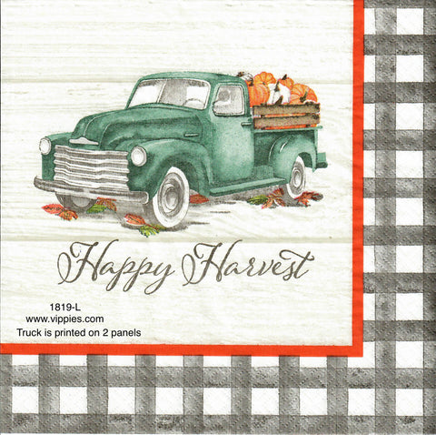 AT-1819 Happy Harvest Blue Truck Check Border Napkin for Decoupage