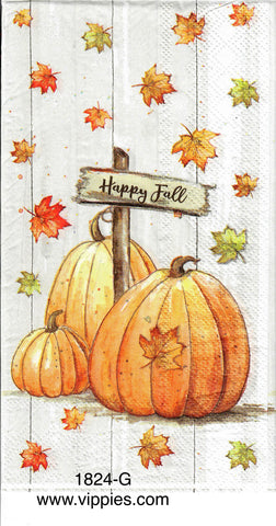 AT-1824-G Happy Fall Pumpkins Leaves Planks Guest Napkin for Decoupage