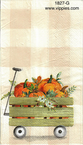AT-1827-G Wagon with Pumpkins Checks Guest Napkin for Decoupage