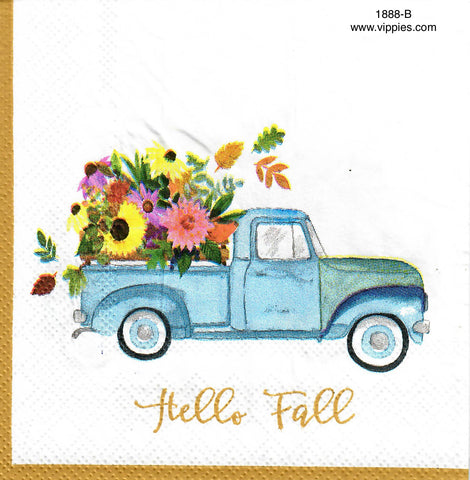 AT-1888 Happy Fall Blue Pickup Flowers Napkin for Decoupage