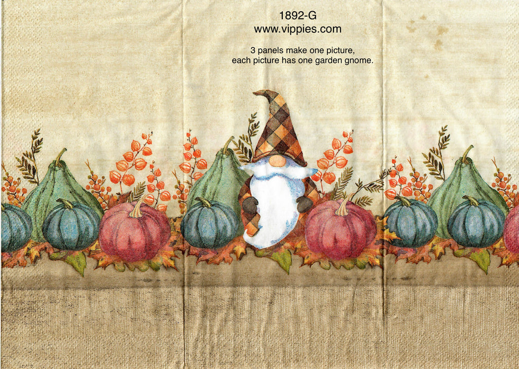AT-1892 Garden Gnome Gourds Guest Napkin for Decoupage