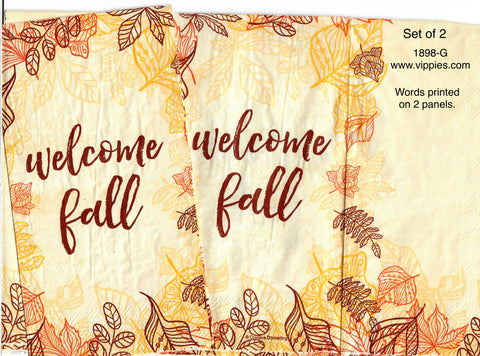 AT-1898-G-S Set of 2 Welcome Fall Guest Napkins for Decoupage