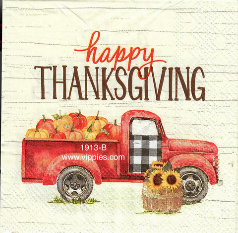 AT-1913 Happy Thanksgiving Pumpkin Truck Napkin for Decoupage