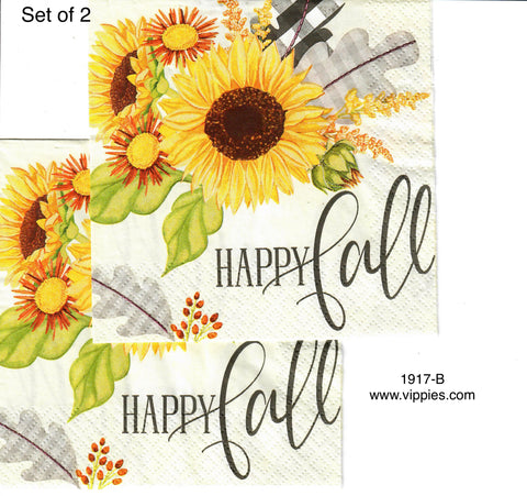 AT-1917-B-S Set of 2 Happy Fall Sunflowers Napkins for Decoupage