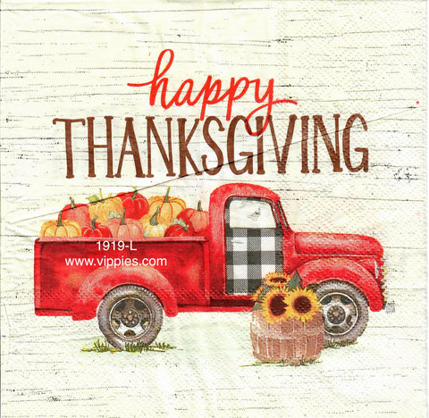 AT-1919 Happy Thanksgiving Red Pickup Napkin for Decoupage